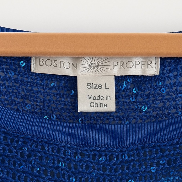New Boston Proper Royal Blue Sequin Dolman Sleeve Knit Top Blouse Sweater Size L - Picture 5 of 8